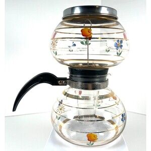 Vtg MCM Floral Glass Vacuum Coffee Percolator Carafe Pot Maker Mid Century